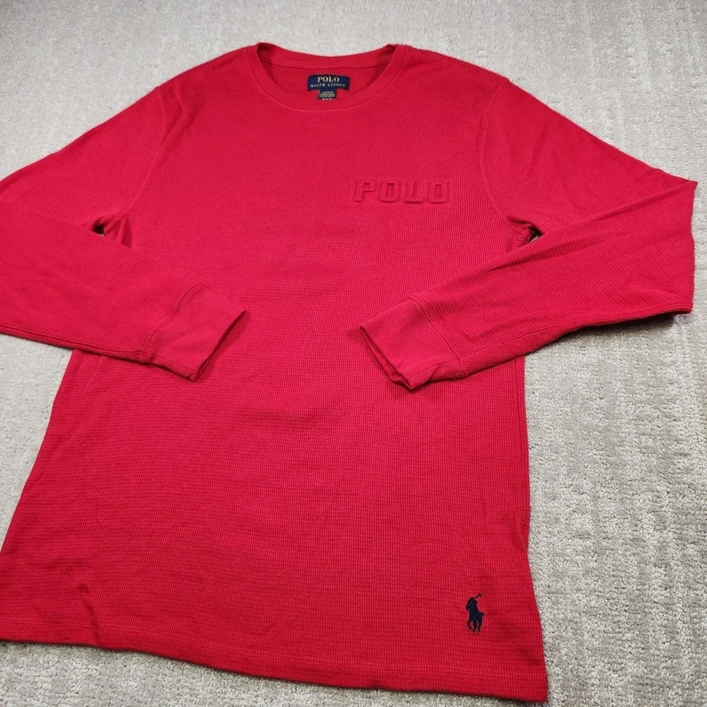 Polo Ralph‎ Lauren Shirt Men Medium Thermal Logo Waffle Knit Baselayer Pony Red